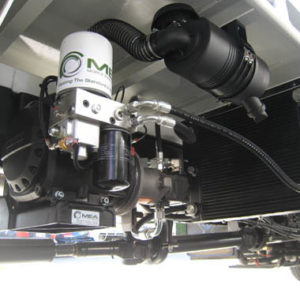Image of a frameless hydraulic air compressor mounted under truck.