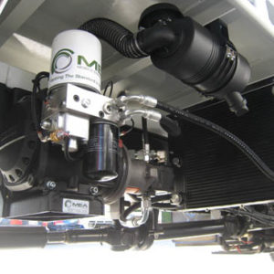 Image of a frameless hydraulic air compressor mounted under truck.