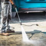 Pressure washing concrete pavers and driveways